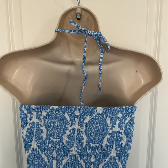 NWOT Blue Ginger Strapless Asymetrical Halter Dress Size Small Blue/White Print - Picture 3 of 7